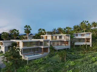 Новые виллы с бассейнами в жилом комплексе с природным водопадом, Ламай, Самуи, Таиланд