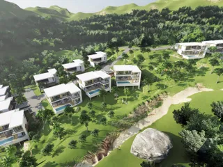 Новые виллы с бассейнами в жилом комплексе с природным водопадом, Ламай, Самуи, Таиланд