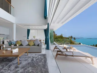 Новая двухэтажная вилла с бассейном и панорамным видом на море недалеко от пляжа, Самуи, Таиланд