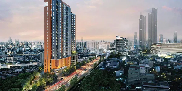 Жилой комплекс с панорамным видом на реку и город, рядом со станцией метро, Бангкок, Таиланд
