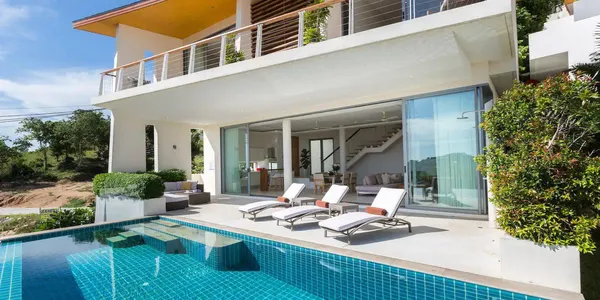 Трёхэтажная вилла с бассейном и красивым видом на море, район Плай Лаем, Самуи, Таиланд