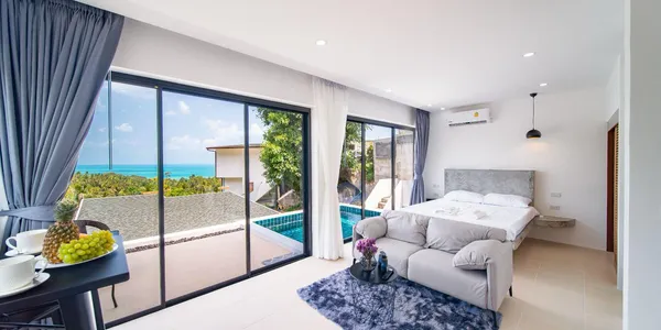 Студия с собственным бассейном и панорамным видом на море в 900 метрах от пляжа, Ламай, Самуи, Таиланд