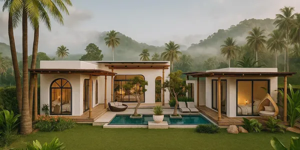 Комплекс меблированных вилл с бассейнами, садами и живописными видами рядом с пляжем Банг По, Самуи, Таиланд