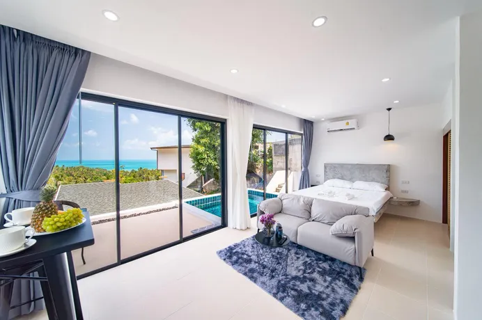 Студия с собственным бассейном и панорамным видом на море в 900 метрах от пляжа, Ламай, Самуи, Таиланд