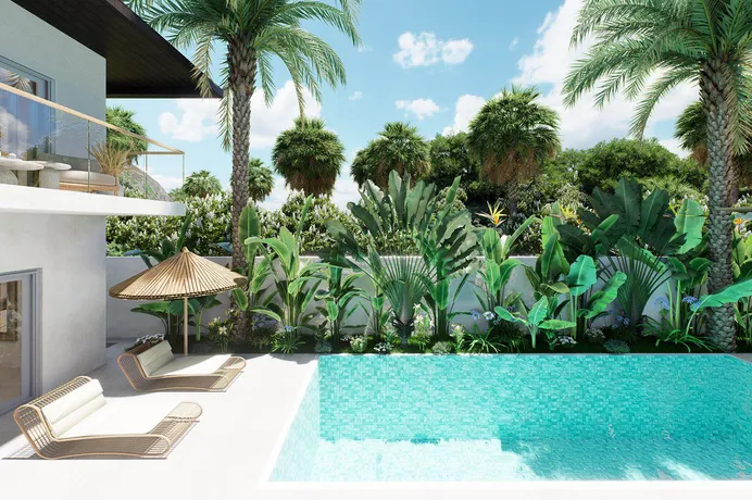 Комплекс меблированных вилл с бассейнами и садами рядом с пляжем Маенам, Самуи, Таиланд