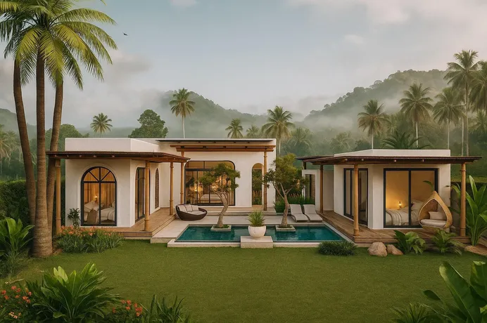 Комплекс меблированных вилл с бассейнами, садами и живописными видами рядом с пляжем Банг По, Самуи, Таиланд